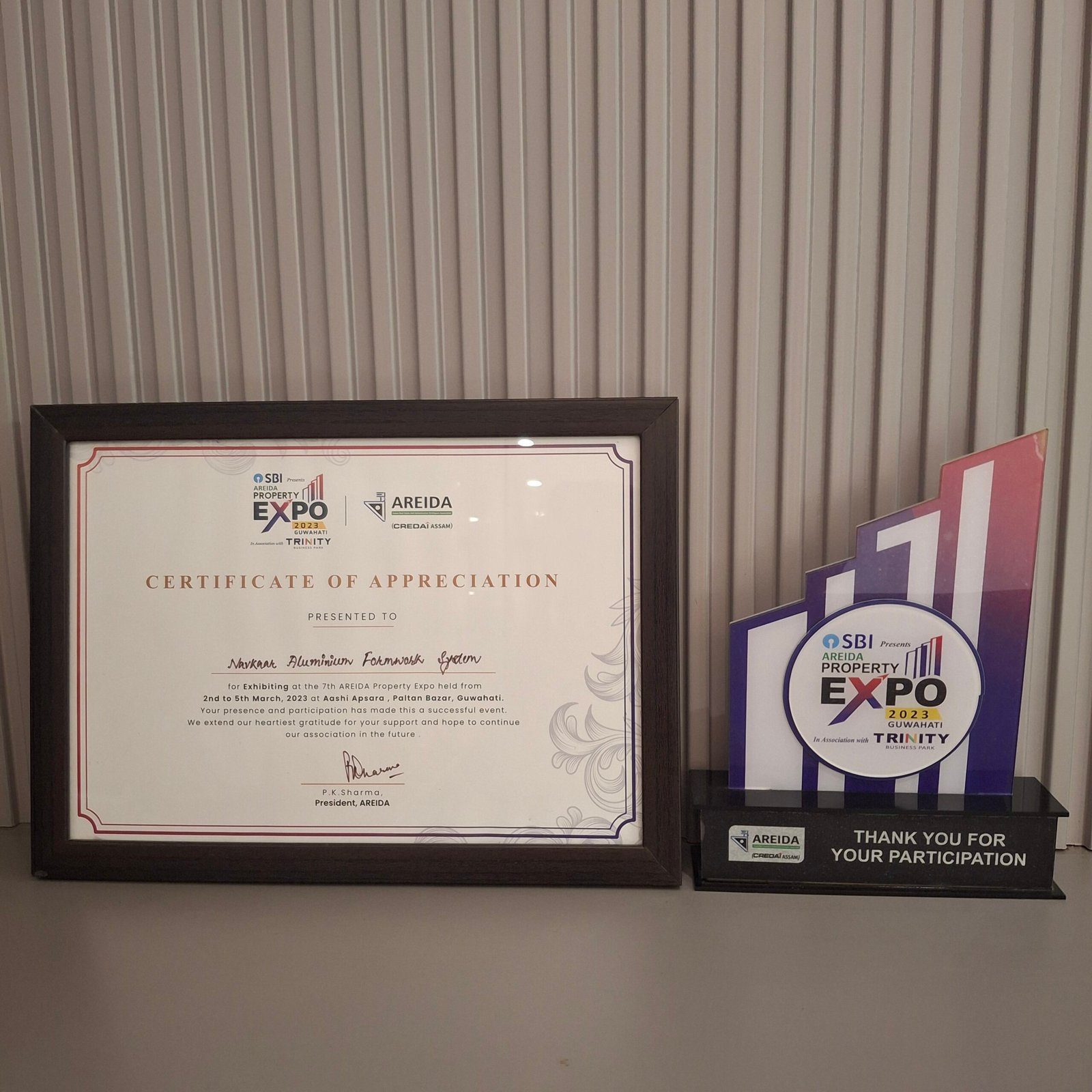AREIDA Property Expo 2023 certificate of appreciation and plaque