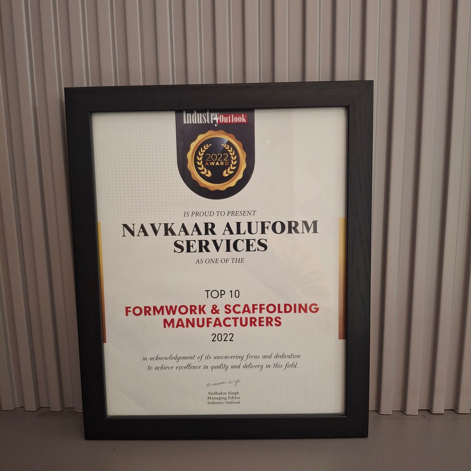 Industry Outlook Top 10 Formwork and Scaffolding Manufacturers 2022 certificate