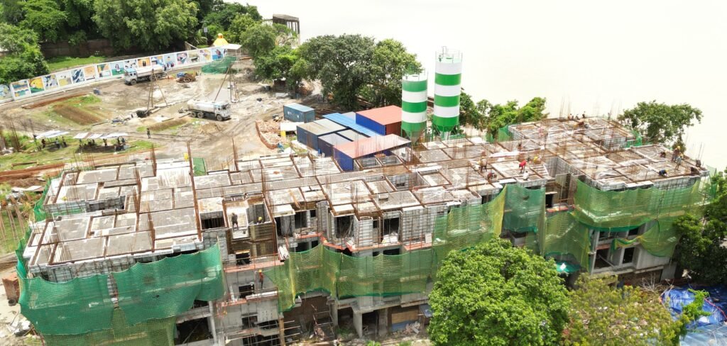 Aerial view of a low-rise development under construction with aluminium formwork