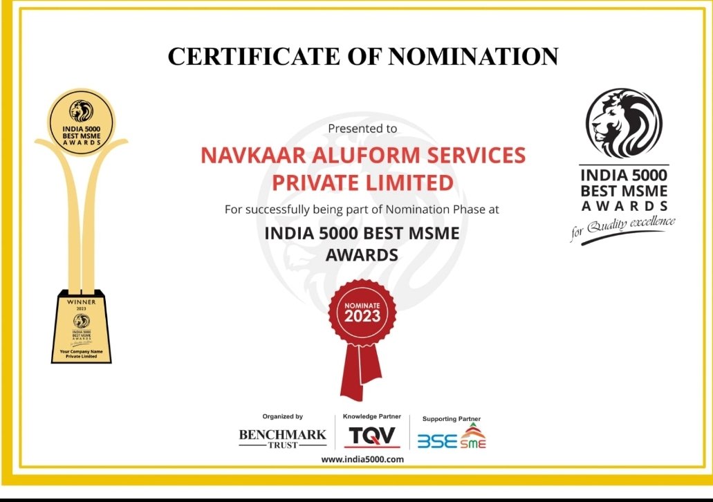 India 5000 Best MSME Awards 2023 certificate of nomination