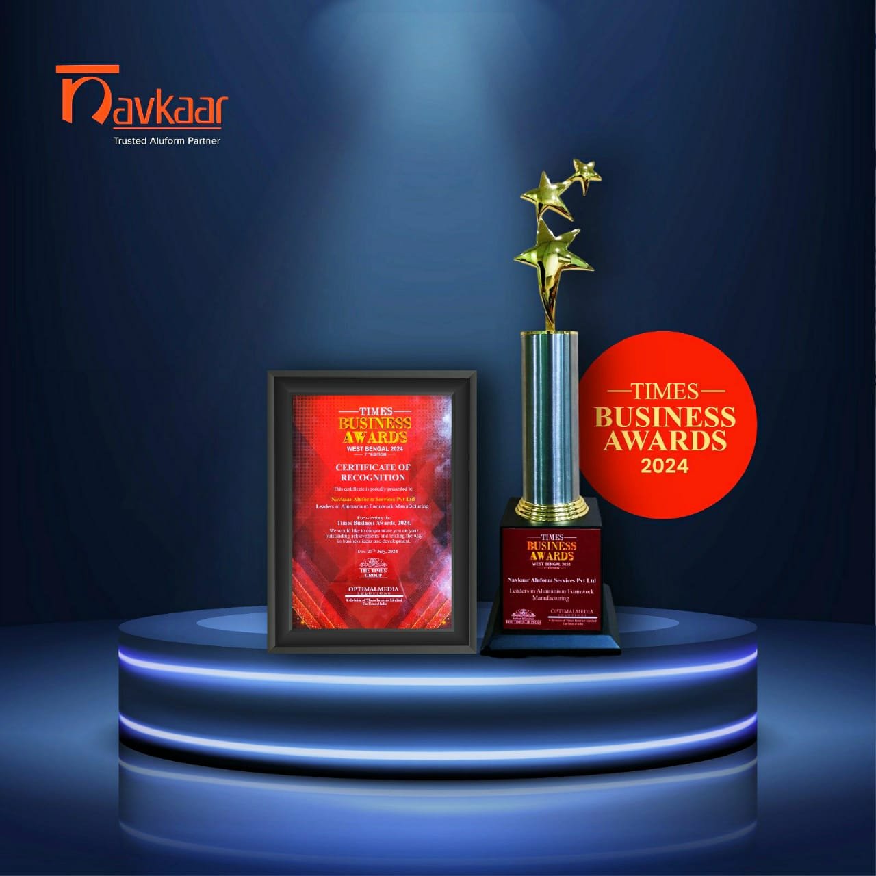 Times Business Awards West Bengal 2024 certificate and trophy